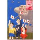 Japanese Children with Flags Airplane Maximum Card