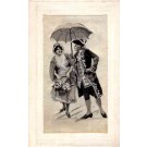 Lovers under Umbrella Woven Silk