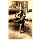 Wrestler Holding Alligator Miami FL Real Photo