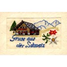 Swiss House in Mountains Embroidered Silk