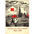 Airplane over City and Red Cross Flag