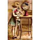 Girl with Cat near Fish Tank