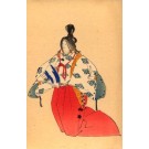 Japanese Lady with Fan Woodblock