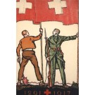 Soldier Worker with Flags Red Cross