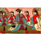 Dancing Japanese Women with Fans Woodblock