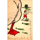 Little Child with Banner Bird's Leg Hand-Drawn