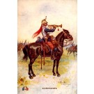 French Soldier Cuirassier on Horse Playing Trumpet