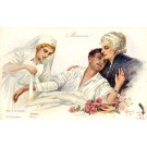 Nurse Bandaging Wounded Mother Holding Him WWI
