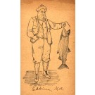 Fisherman with Caught Fish Hand-Drawn