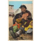 Eskimo Nursing Mother by Tent with Babies Alaska
