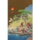 Characters at Shore by Water Woodblock