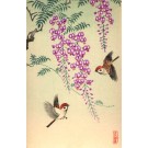 Birds by Flower Bleeding Heart Woodblock