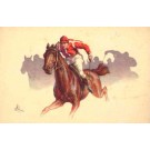 Jockey in Red on Racing Horse