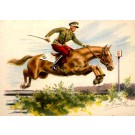 Soldier on Horse Jumping over Obstacle