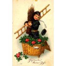 Chimney Sweep Standing in Basket
