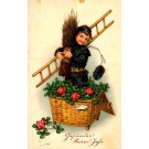 Chimney Sweep Standing in Basket