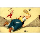 Player Over Tennis Net Comic