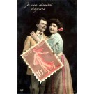 French Stamp Real Photo Hand-Tinted
